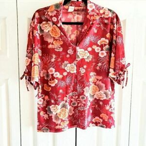 Vintage Floral Sheer Blouse 40s Collar Women's Med/Large